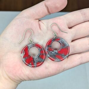 Red And Black Circle Glitter Earrings